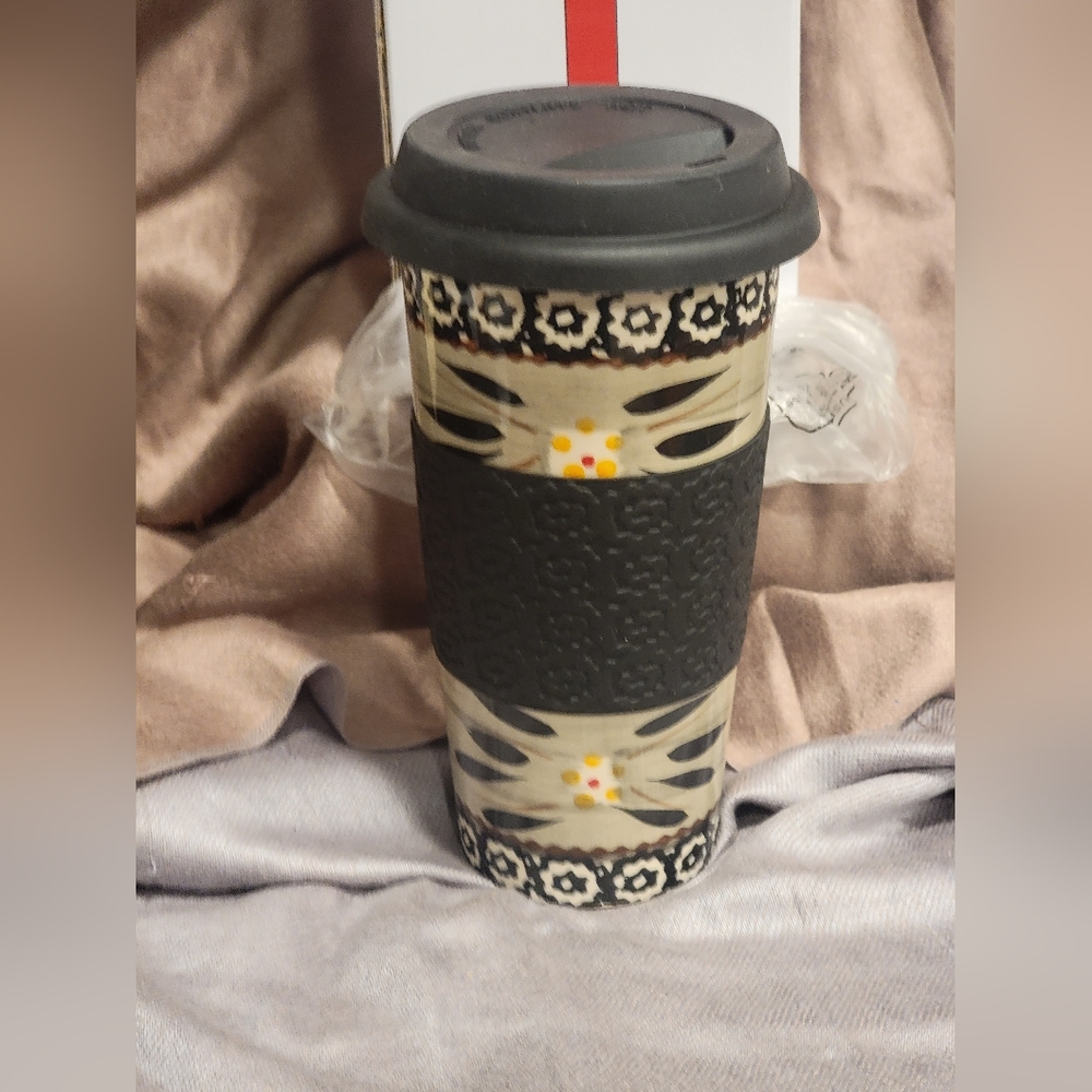 Last One! Temp-Tations by Tara Ceramic Old World 12oz Black Multi Travel Mug
